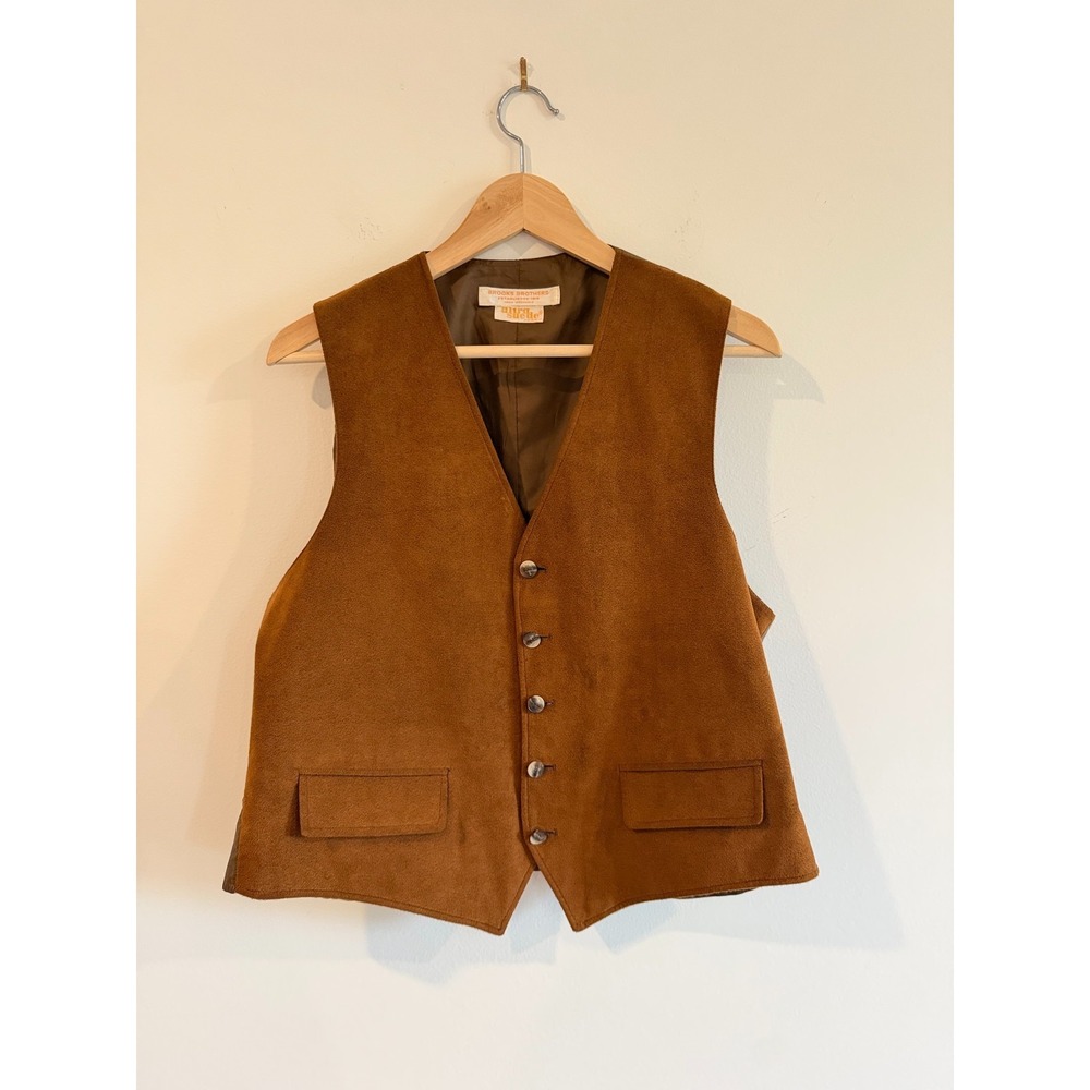 Vintage Brooks Brothers Ultra Suede Vest Brown Fox Head Buttons Mens 42" Chest